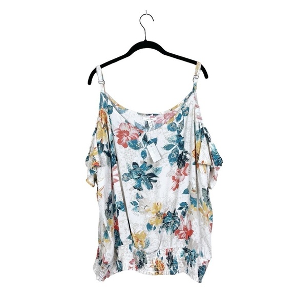 NWT Maurices Multicolor Floral Smocked Waist Cold Shoulder Top Plus Size 3X - Picture 3 of 6